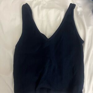 Women's Black V-Neck Ribbed Top